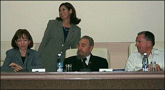 Senator Maria Cantwell of Washington (standing) with President Castro and Kirby Jones